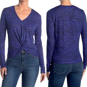 David Lerner Tiffany V Neck Knotted Top Animal Print Blue Size XS